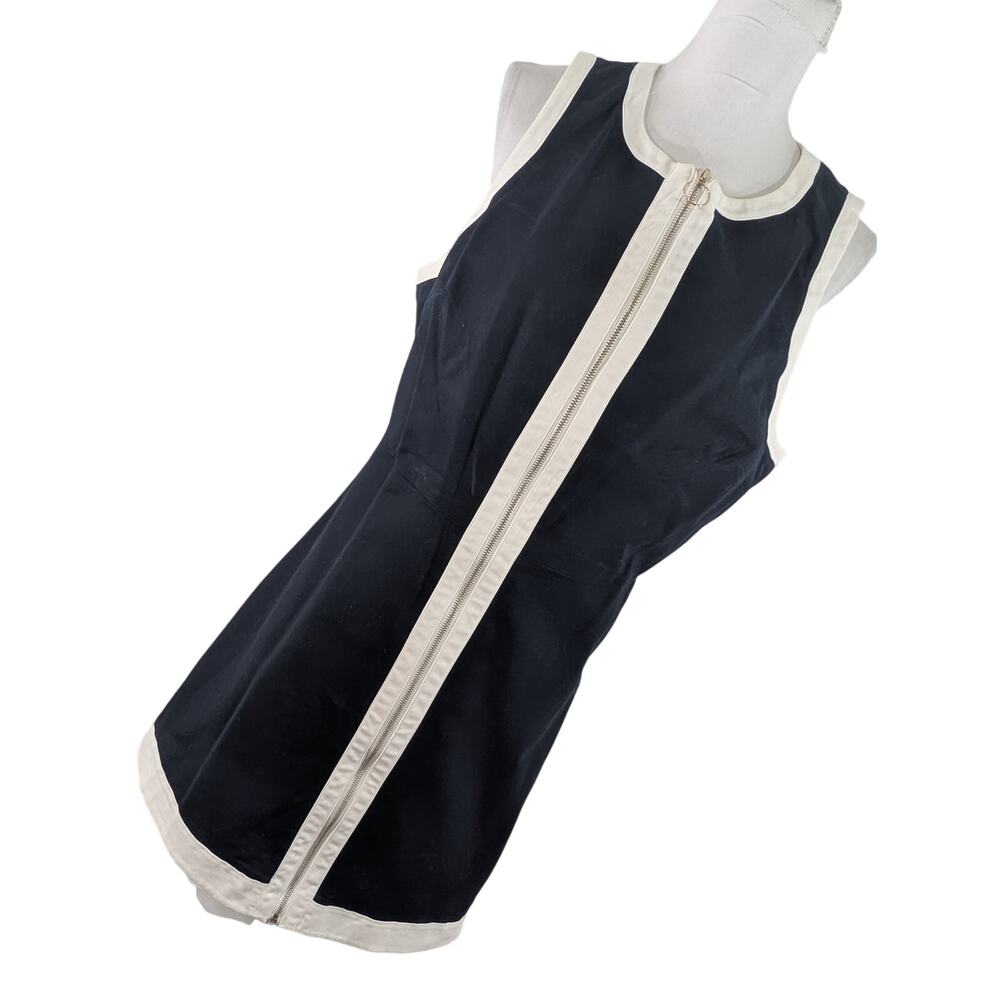 THE LIMITED! LUXE BLACK STRETCH COTTON, WHITE TRIM ZIPPER FRONT DRESS! SZ 16